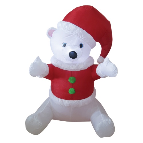 4 ft Polar Bear Cub With Red Vest And Red Santa Cap Inflatable Airblown ...